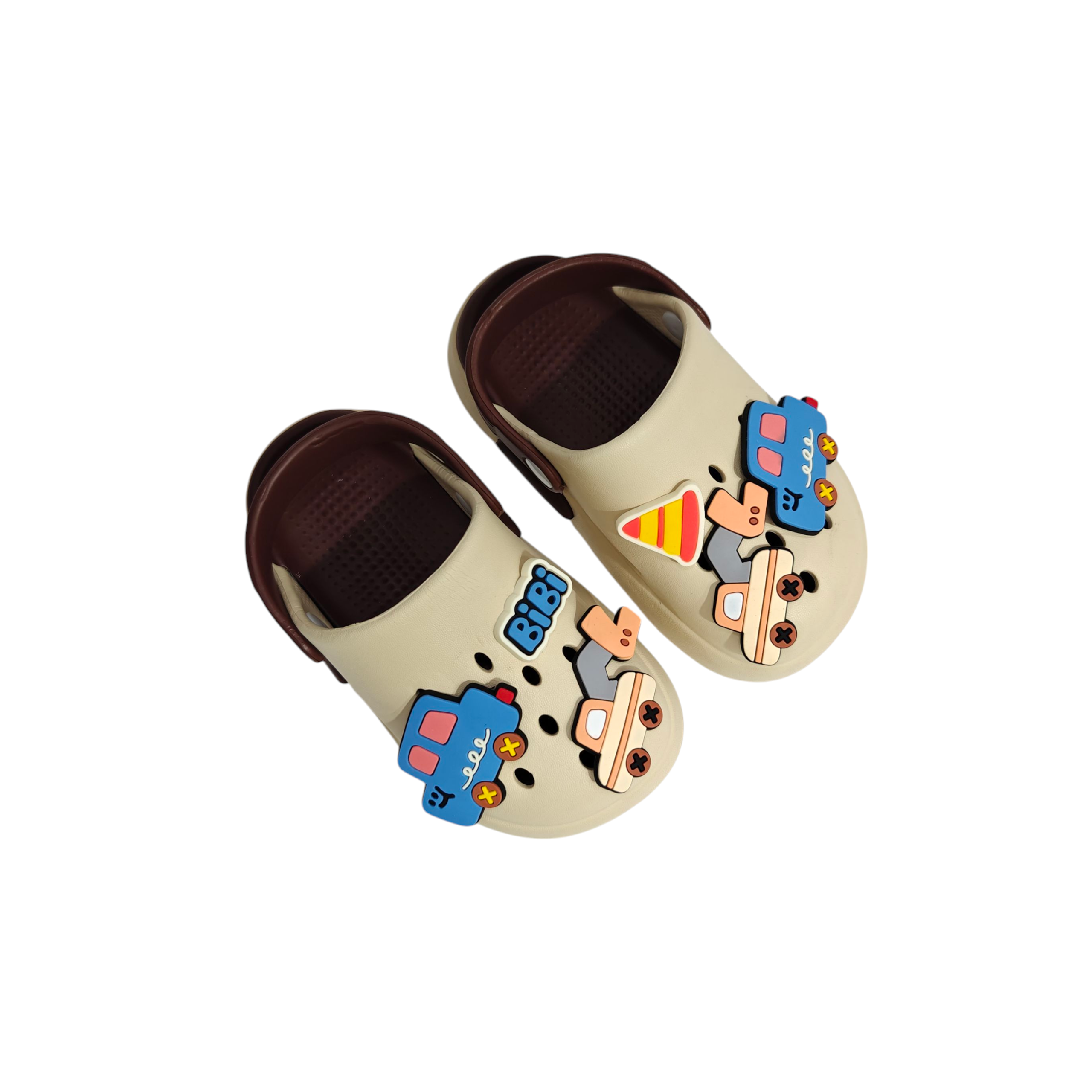 VEHICLE APPIQUE SANDAL STYLE CLOGS - BROWN