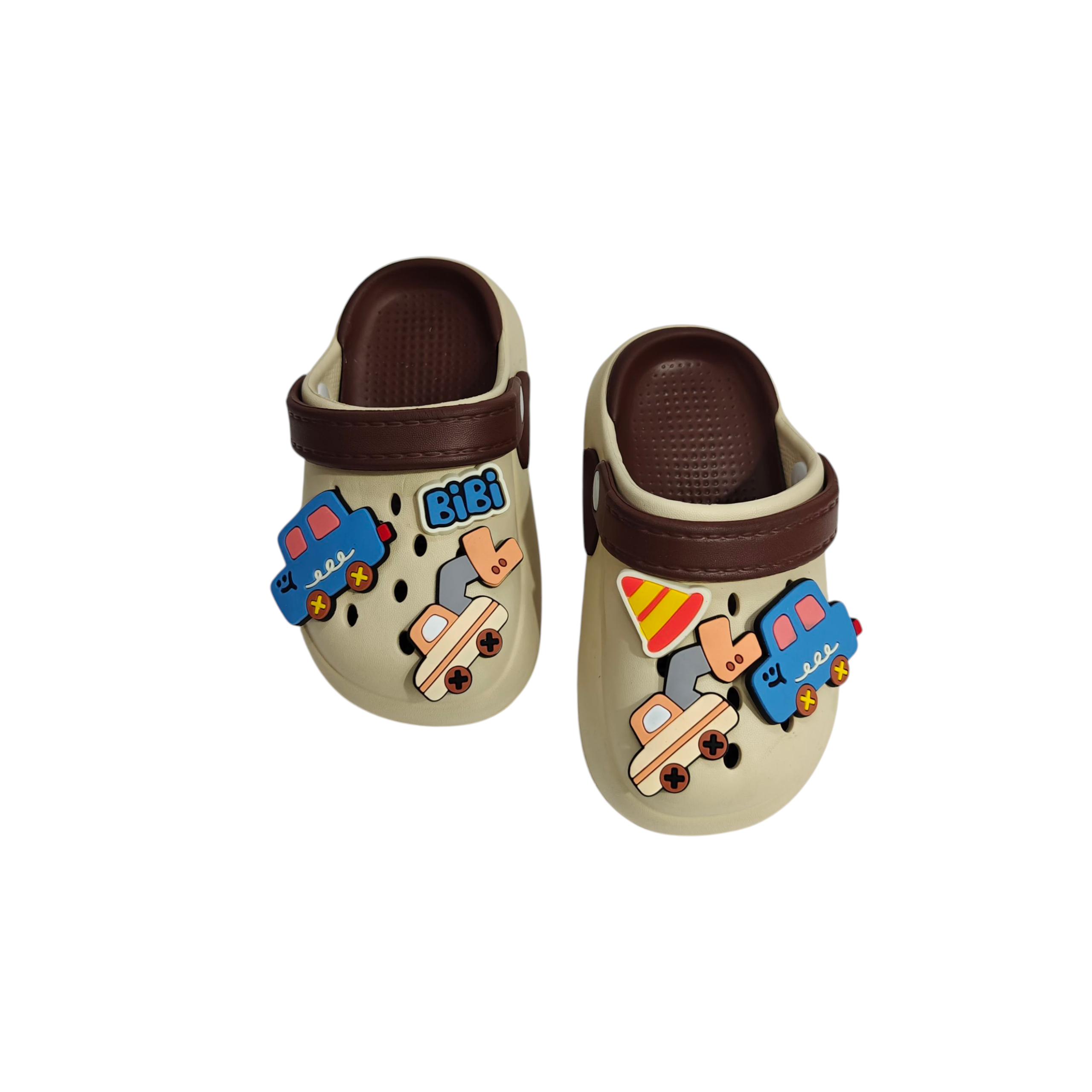 VEHICLE APPIQUE SANDAL STYLE CLOGS - BROWN