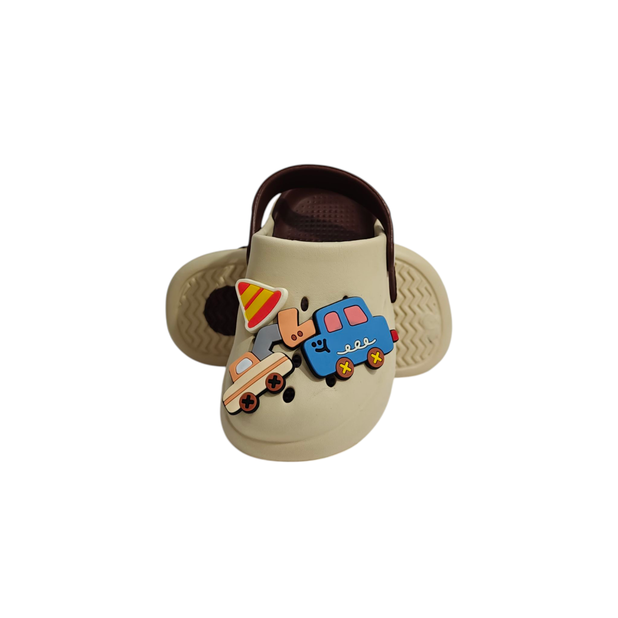VEHICLE APPIQUE SANDAL STYLE CLOGS - BROWN