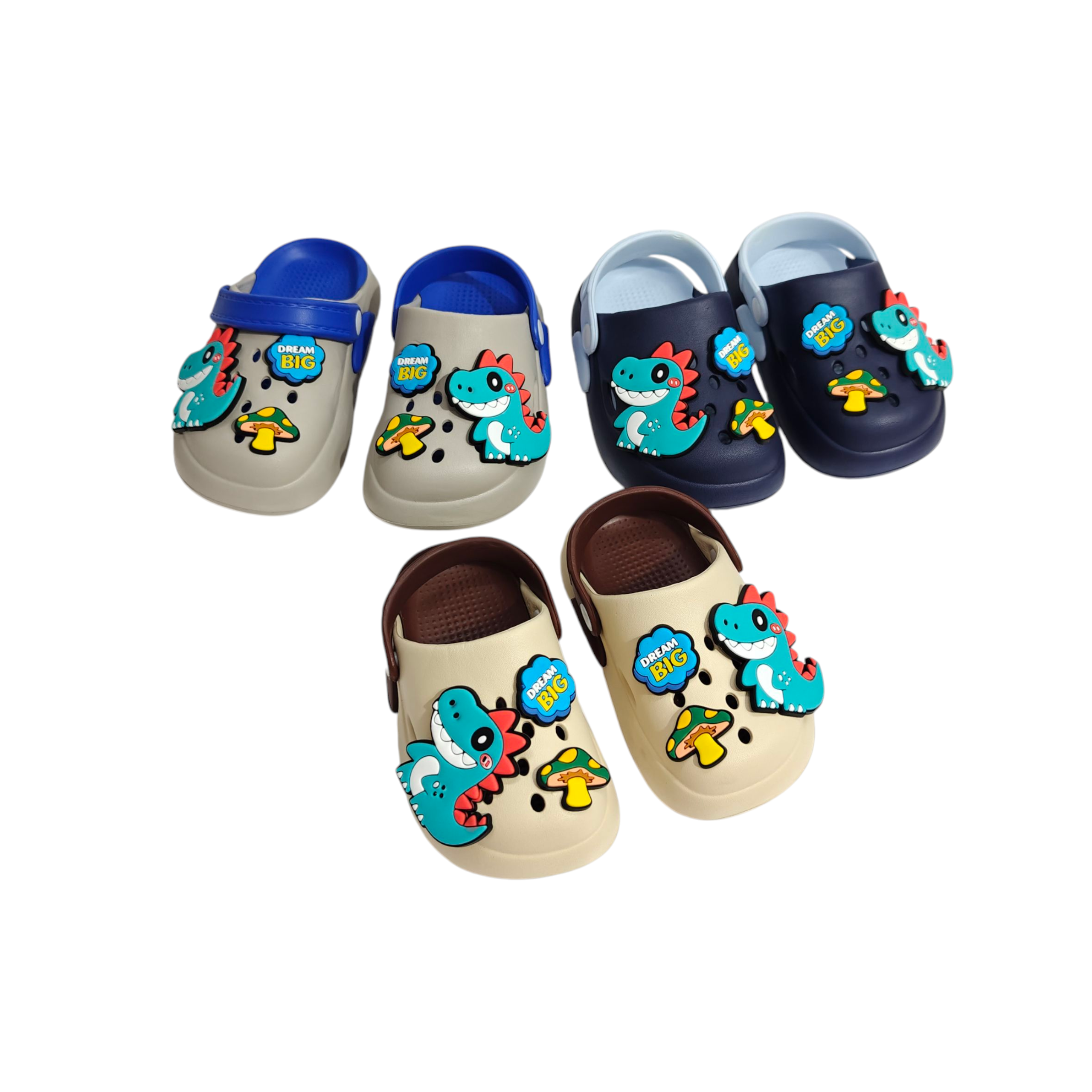 DINO & MUSHROON PATCH AAPLIQUE CLOGS - GREY