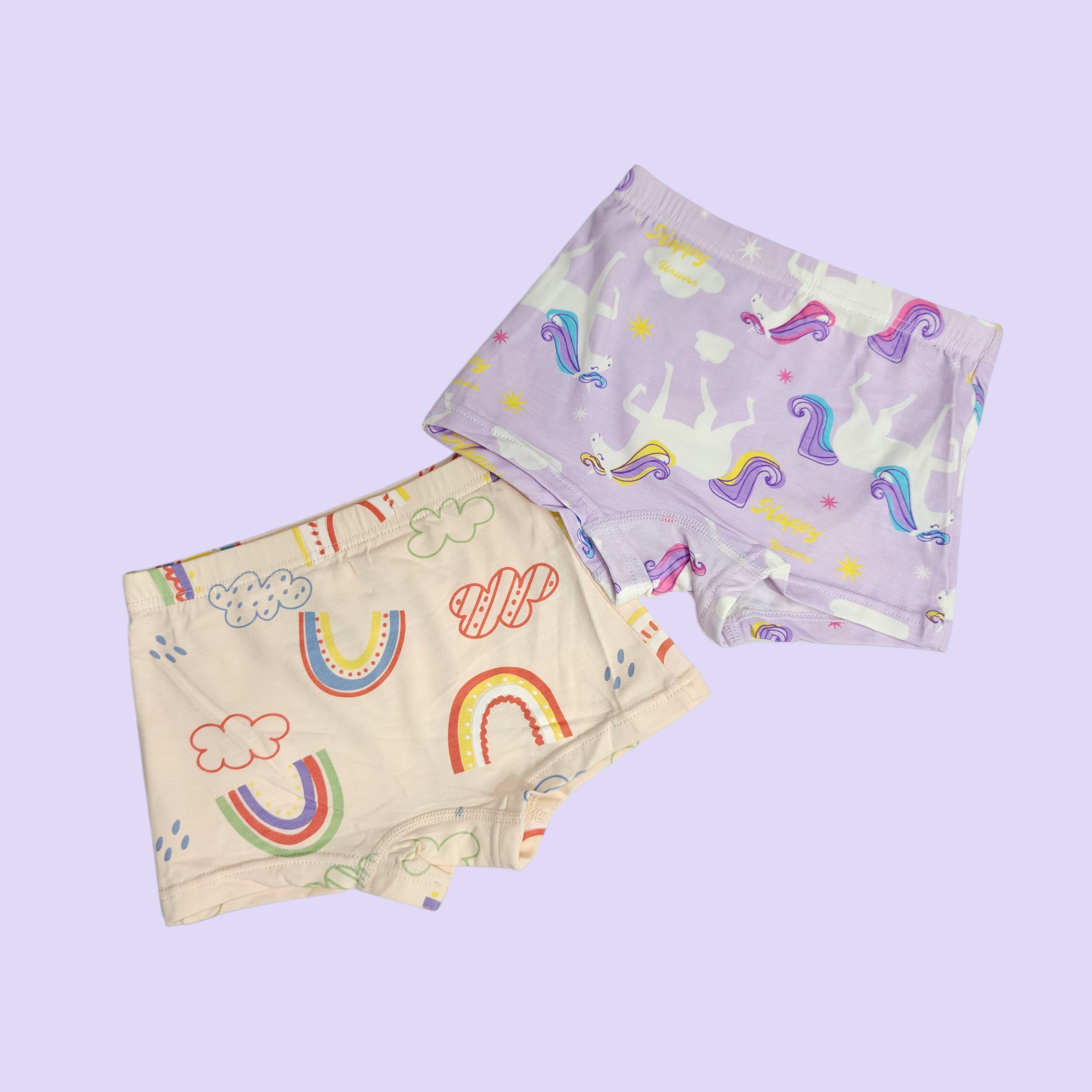RAINBOW & UNICORN PRINT PACK OF 2 PANTIES - PEACH & PURPLE