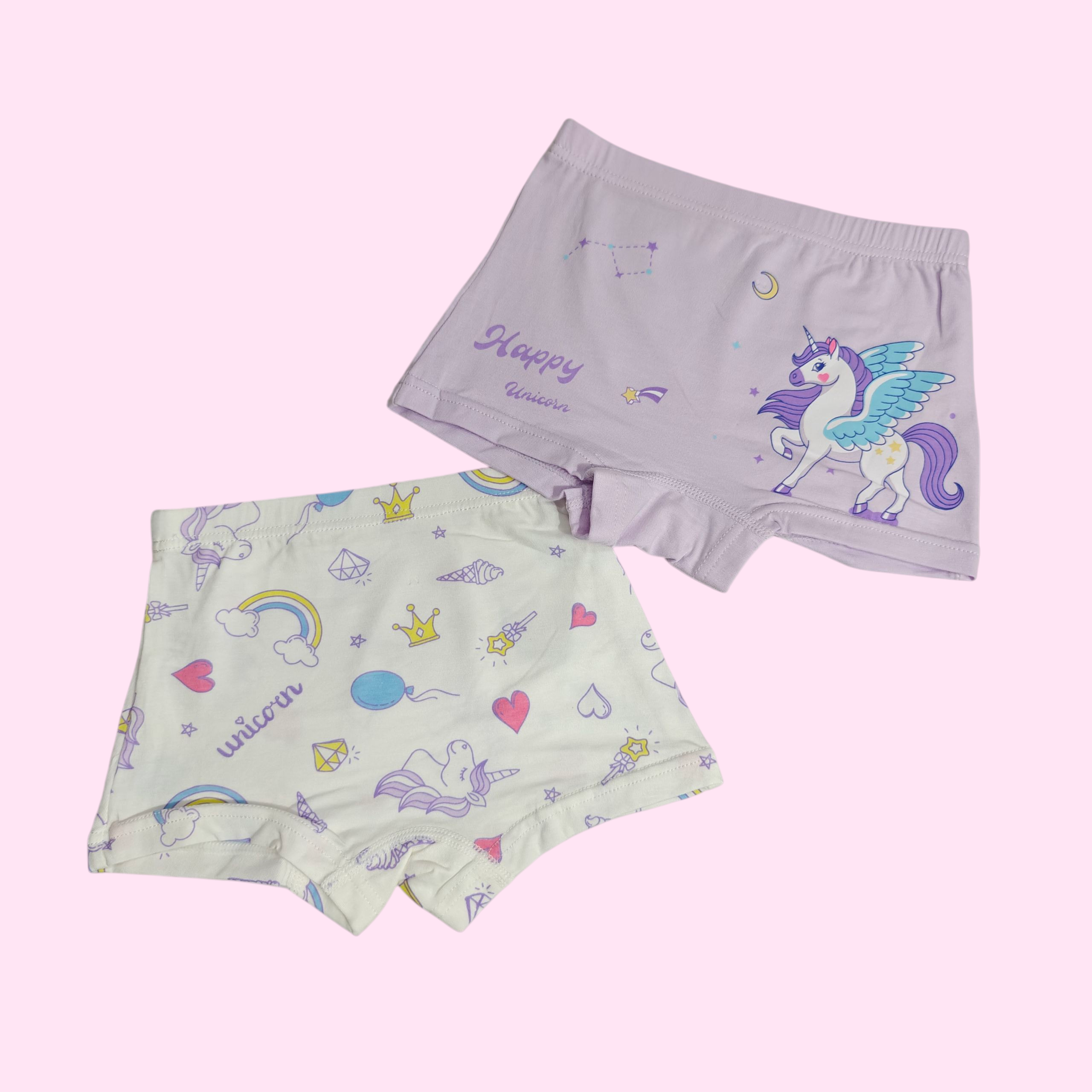 FLYING UNICORN PRINT PACK OF 2 PANTIES - WHITE & PURPLE