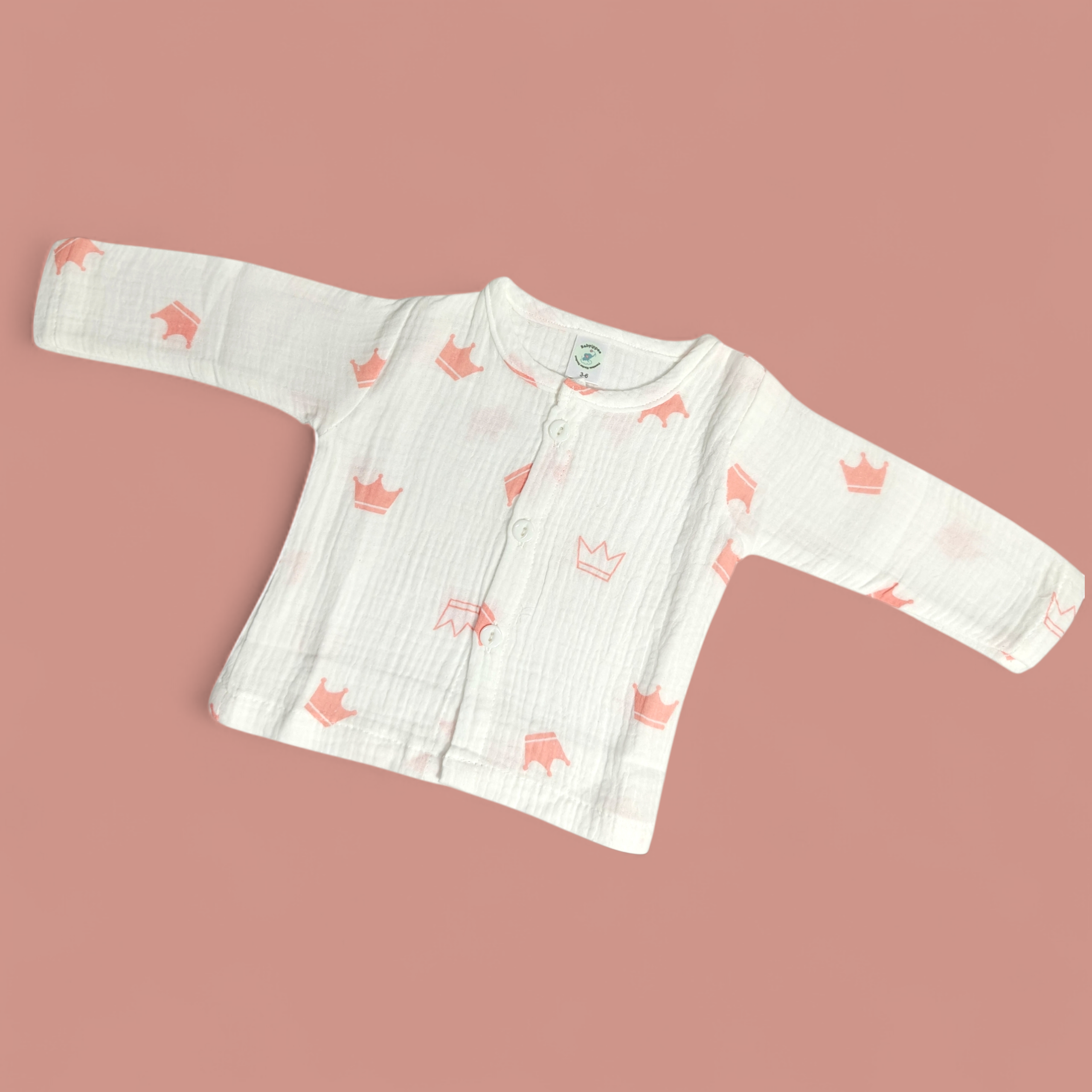 CROWN PRINT BUTTON-UP MUSLIN NIGHTSUIT - WHITE