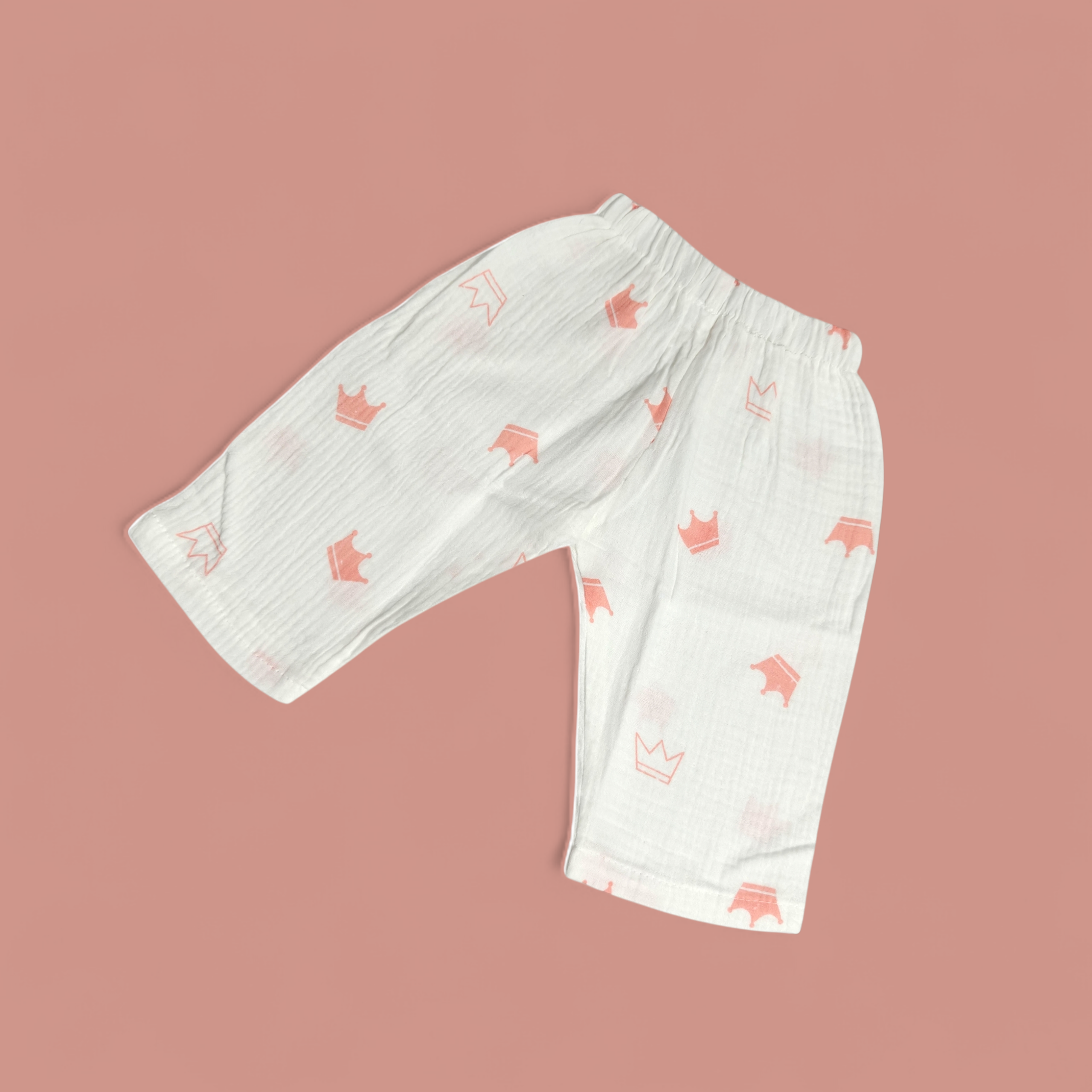 CROWN PRINT BUTTON-UP MUSLIN NIGHTSUIT - WHITE