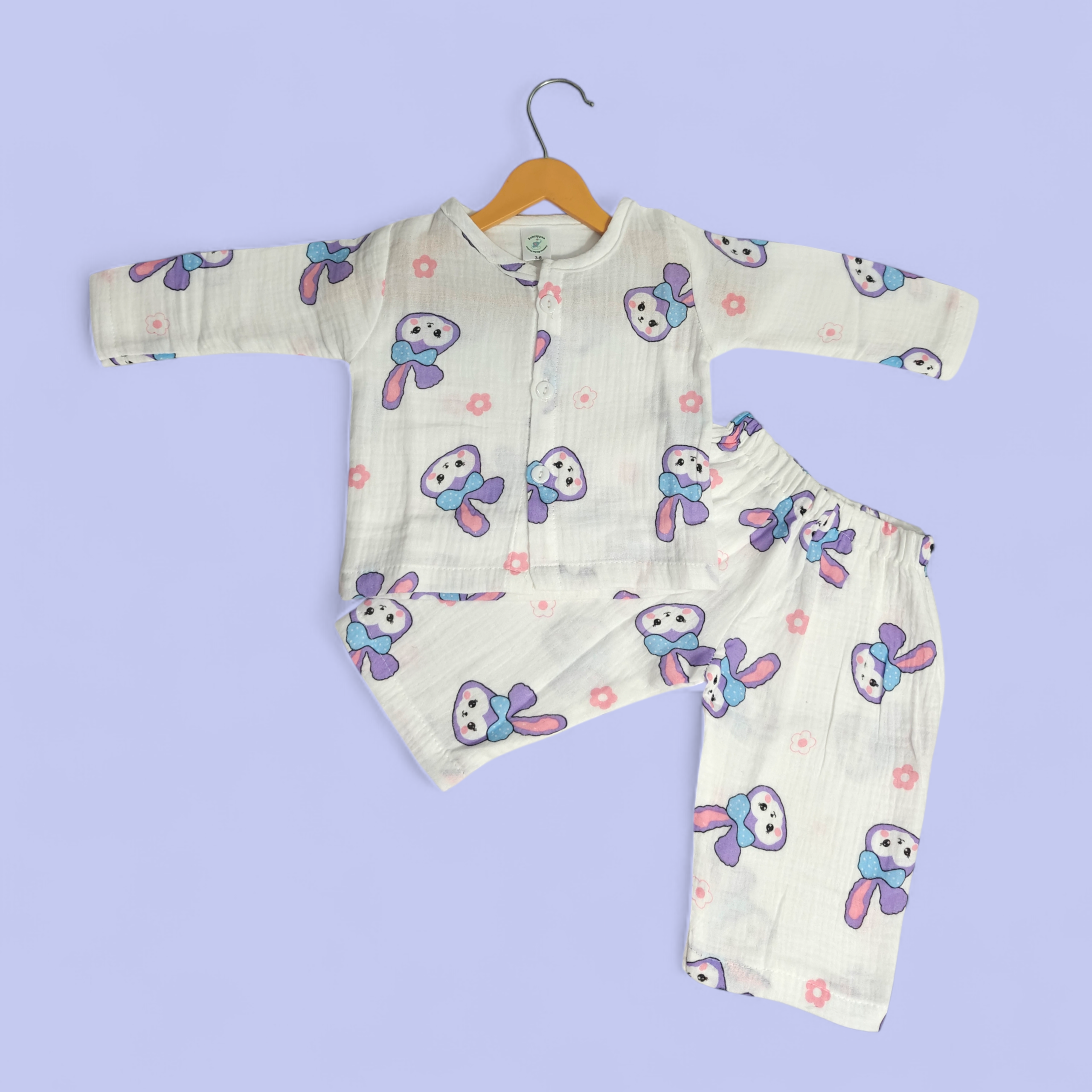STELL LOU PRINT BUTTON-UP MUSLIN NIGHTSUIT - WHITE
