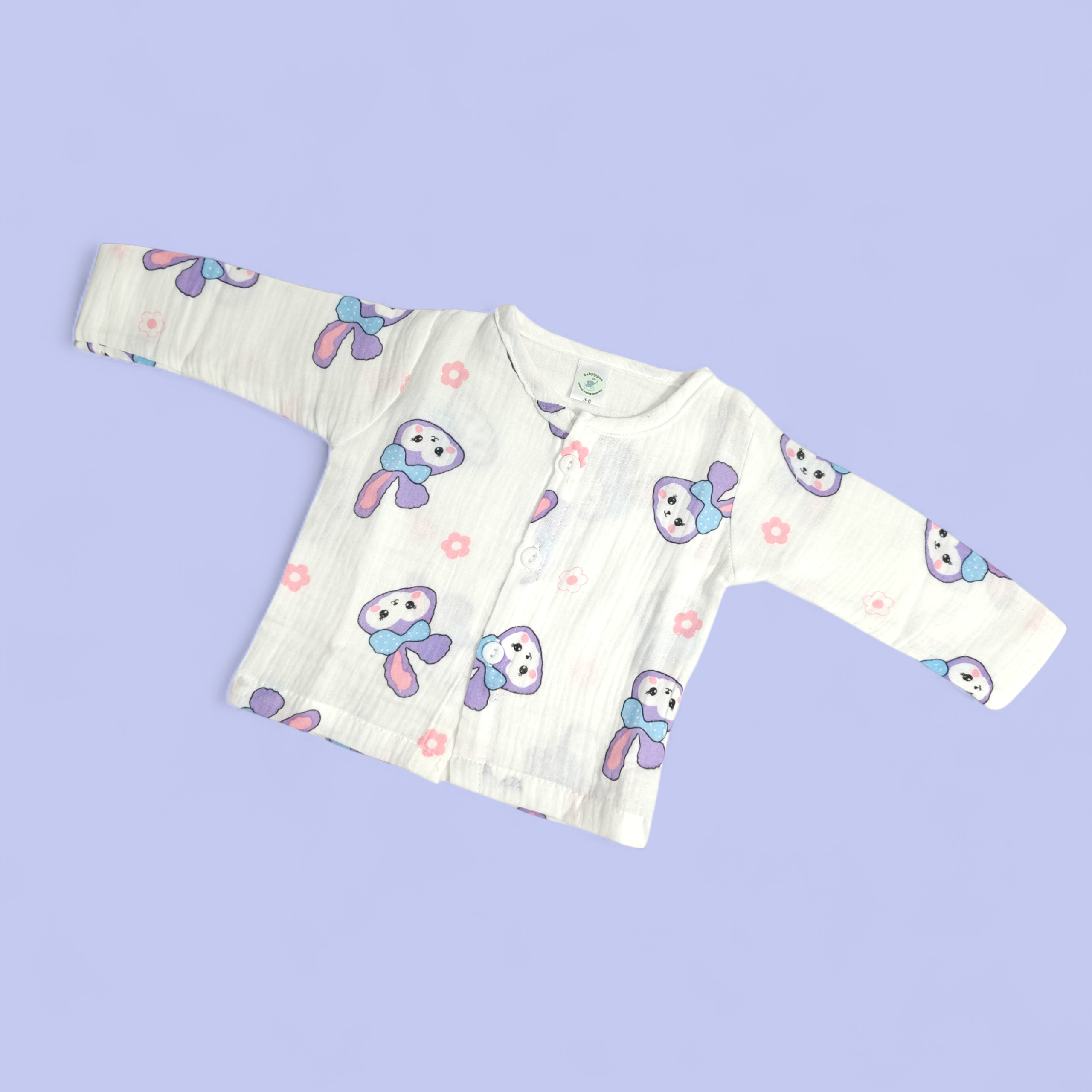 STELL LOU PRINT BUTTON-UP MUSLIN NIGHTSUIT - WHITE