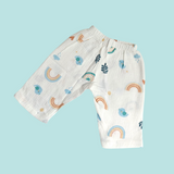 NATURE PRINT HALF SLEEVES BUTTON-UP MUSLIN NIGHTSUIT - WHITE