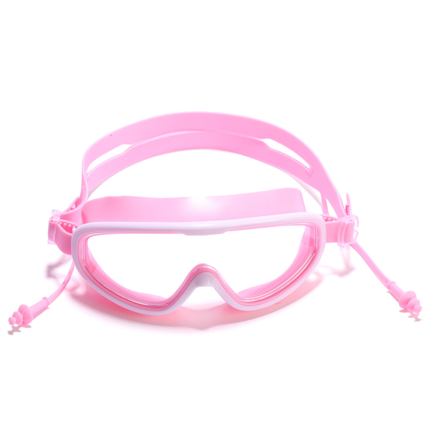 BIG FRAME SWIMMING GOGGLES WITH EAR PLUGS - PINK