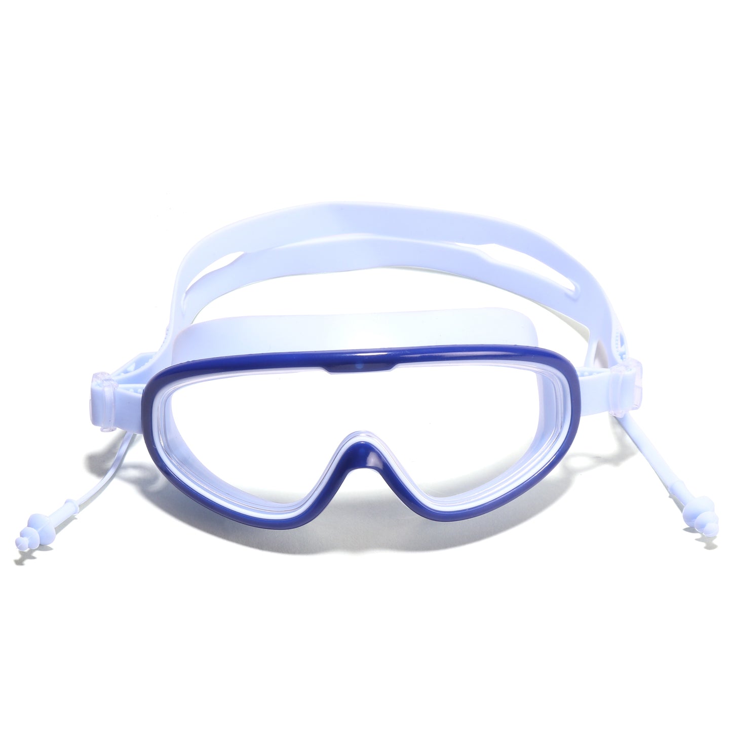 BIG FRAME SWIMMING GOGGLES WITH EAR PLUGS - BLUE