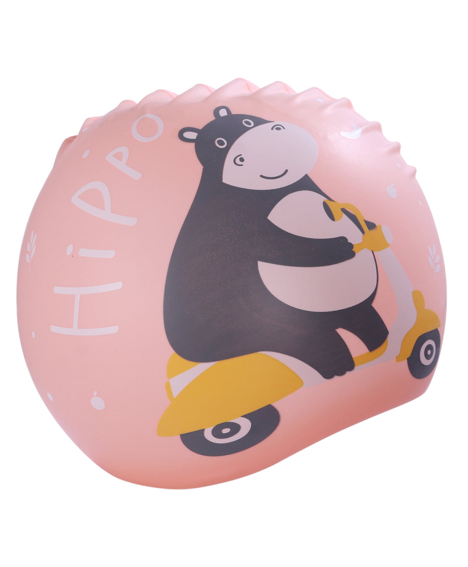 HIPPO PRINT SUPER SOFT SILICONE SWIMMING CAP - PEACH