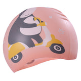 HIPPO PRINT SUPER SOFT SILICONE SWIMMING CAP - PEACH
