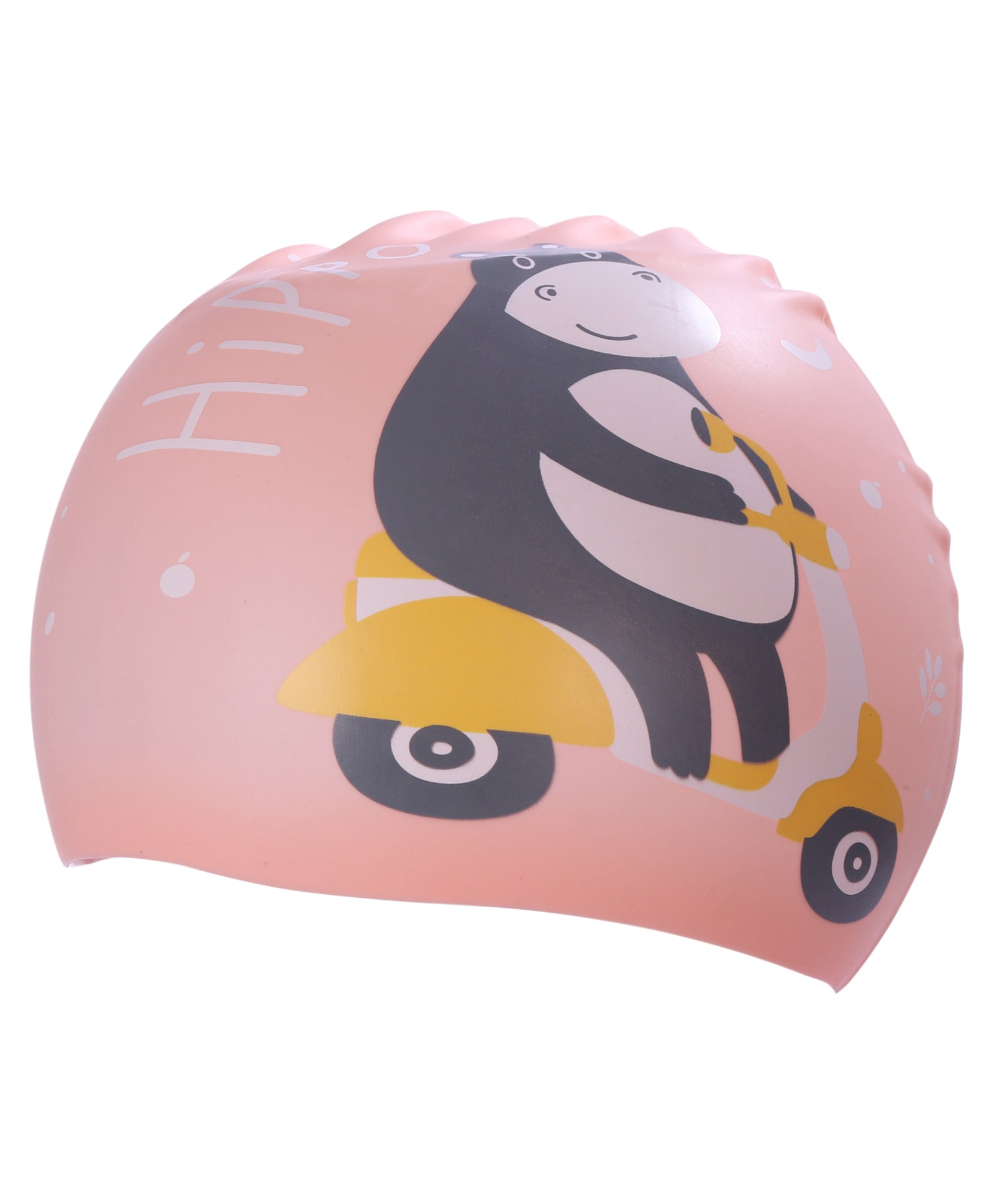 HIPPO PRINT SUPER SOFT SILICONE SWIMMING CAP - PEACH