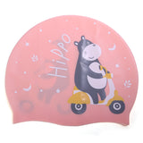 HIPPO PRINT SUPER SOFT SILICONE SWIMMING CAP - PEACH