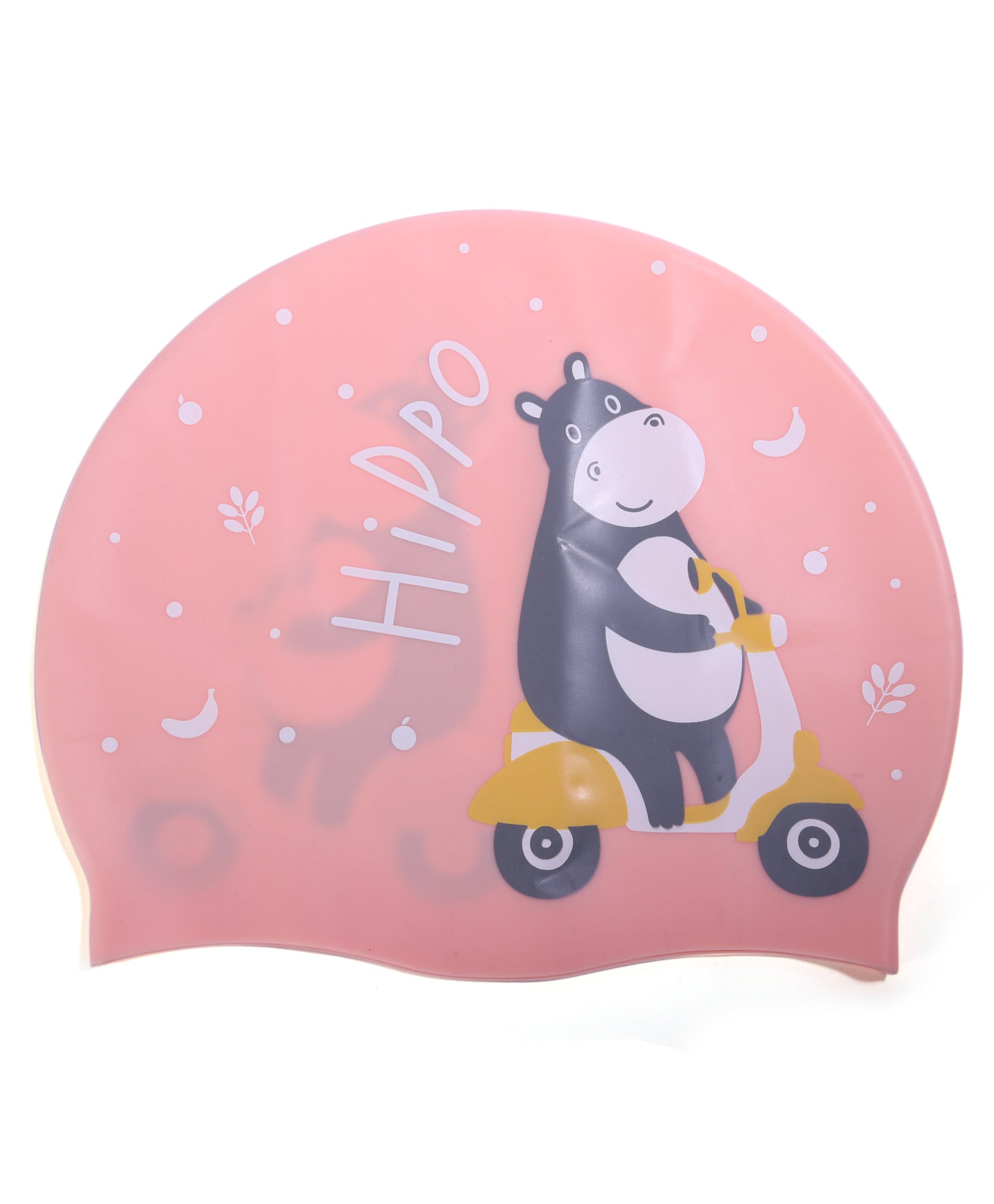 HIPPO PRINT SUPER SOFT SILICONE SWIMMING CAP - PEACH