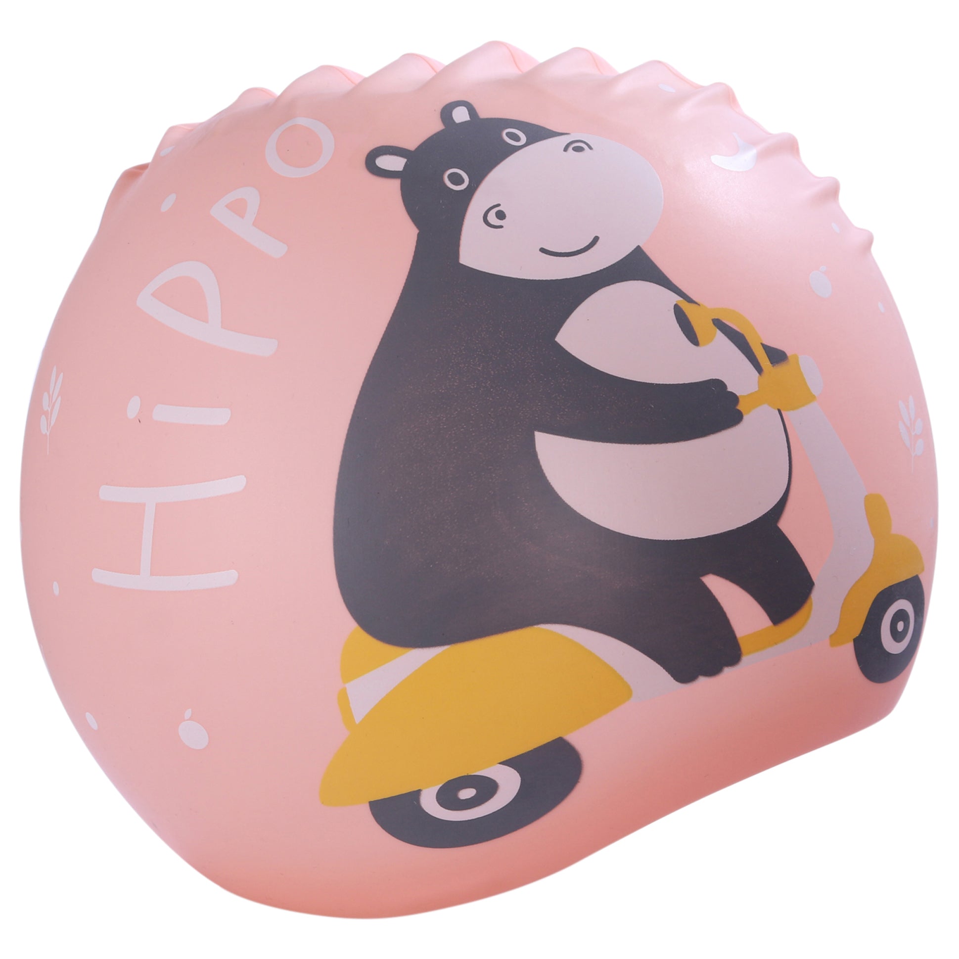 HIPPO PRINT SUPER SOFT SILICONE SWIMMING CAP - PEACH