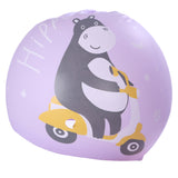 HIPPO PRINT SUPER SOFT SILICONE SWIMMING CAP - PURPLE