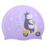 HIPPO PRINT SUPER SOFT SILICONE SWIMMING CAP - PURPLE