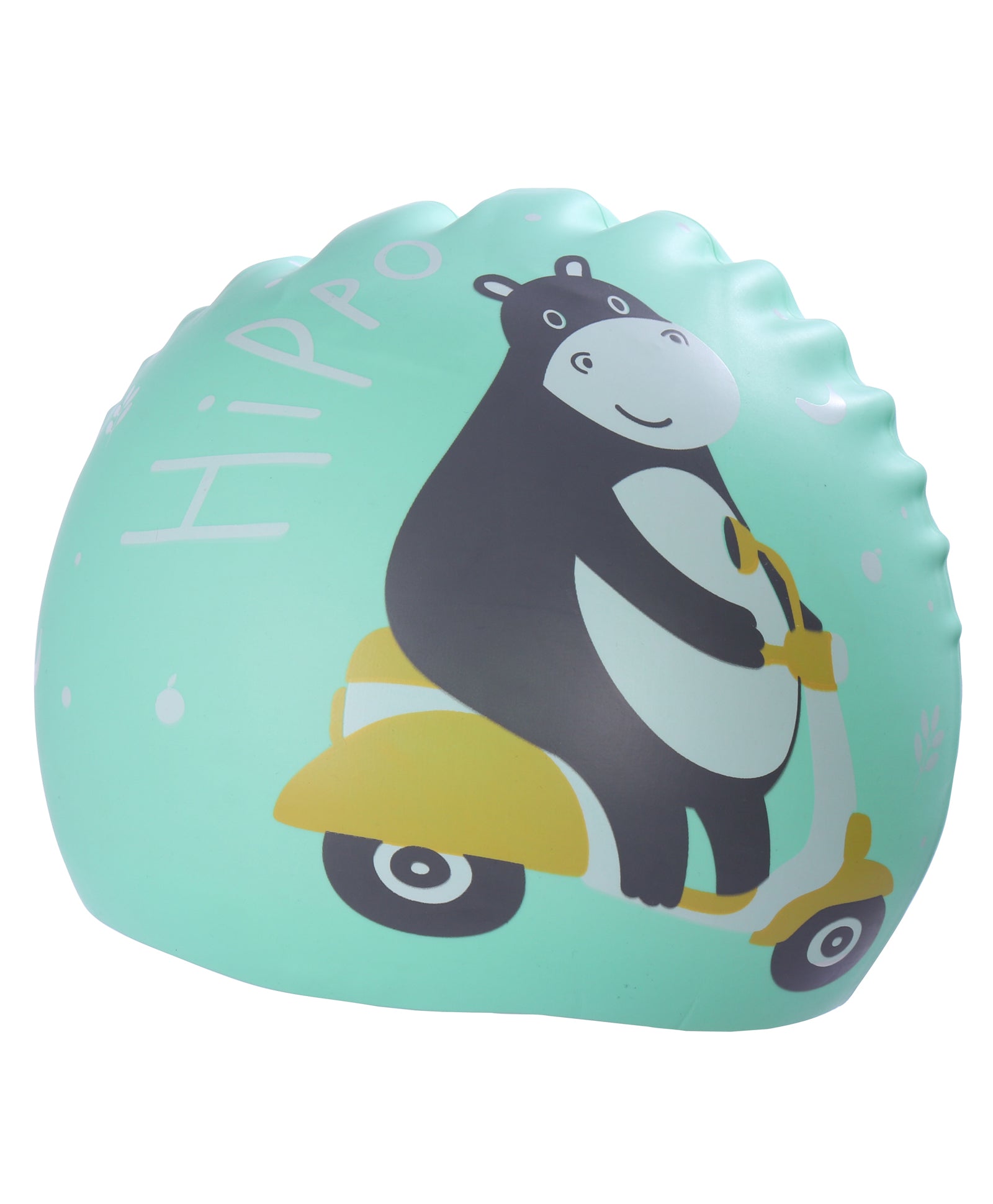 HIPPO PRINT SUPER SOFT SILICONE SWIMMING CAP - GREEN