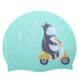 HIPPO PRINT SUPER SOFT SILICONE SWIMMING CAP - GREEN
