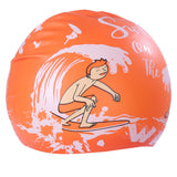WAVE PRINT SUPER SOFT SILICONE SWIMMING CAP - ORANGE