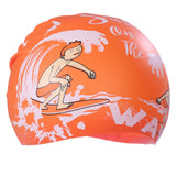 WAVE PRINT SUPER SOFT SILICONE SWIMMING CAP - ORANGE