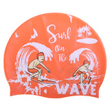 WAVE PRINT SUPER SOFT SILICONE SWIMMING CAP - ORANGE