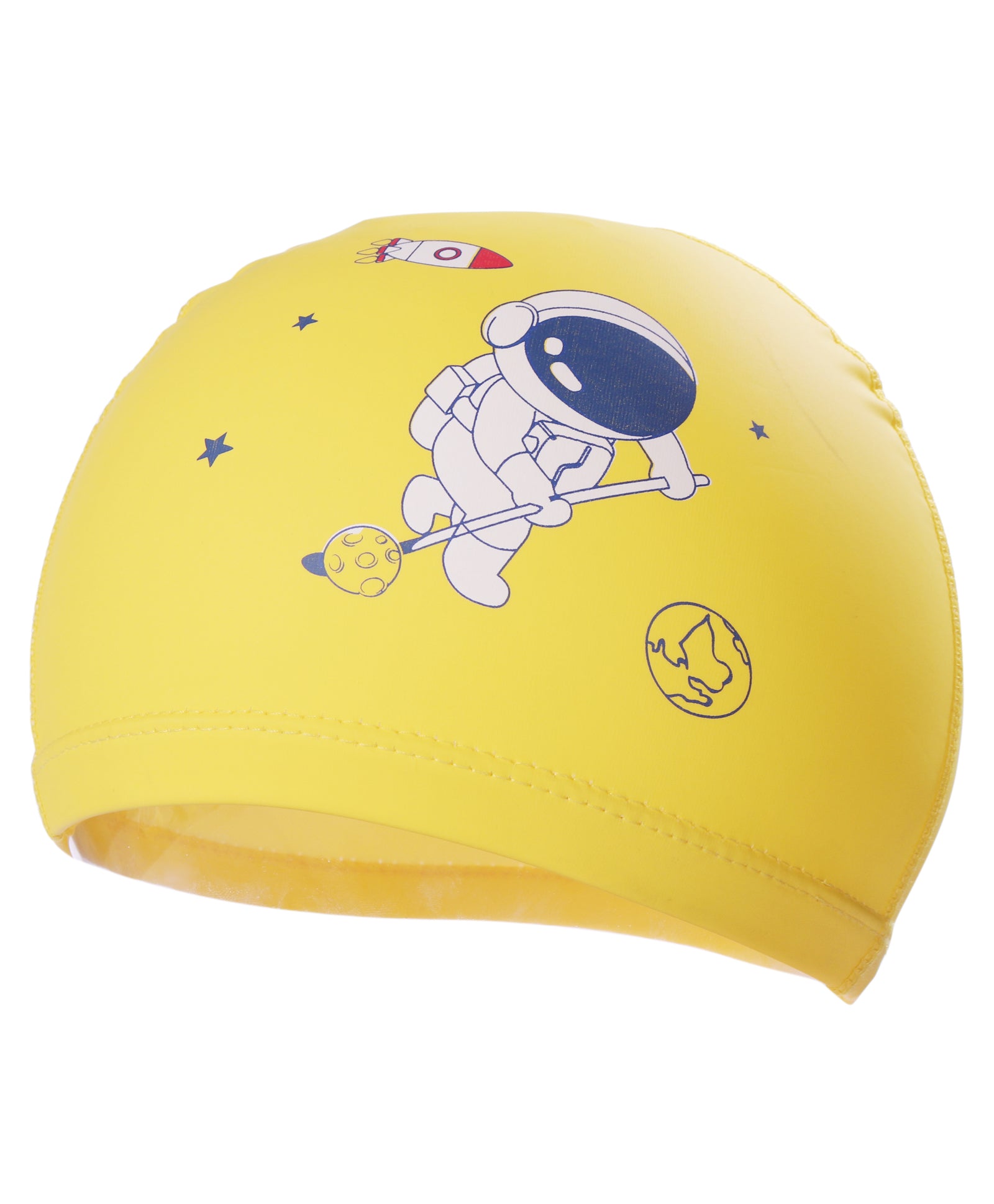 ATRONAUT PRINT SUPER SOFT PU SWIMMING CAP - YELLOW