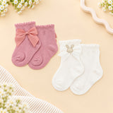 PACK OF 2 BEDED BUNNY & BOW DETAILED ANKLE LENGTH SOCKS - MULTI COLOR