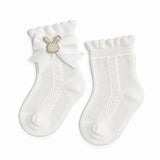 PACK OF 2 BEDED BUNNY & BOW DETAILED ANKLE LENGTH SOCKS - MULTI COLOR