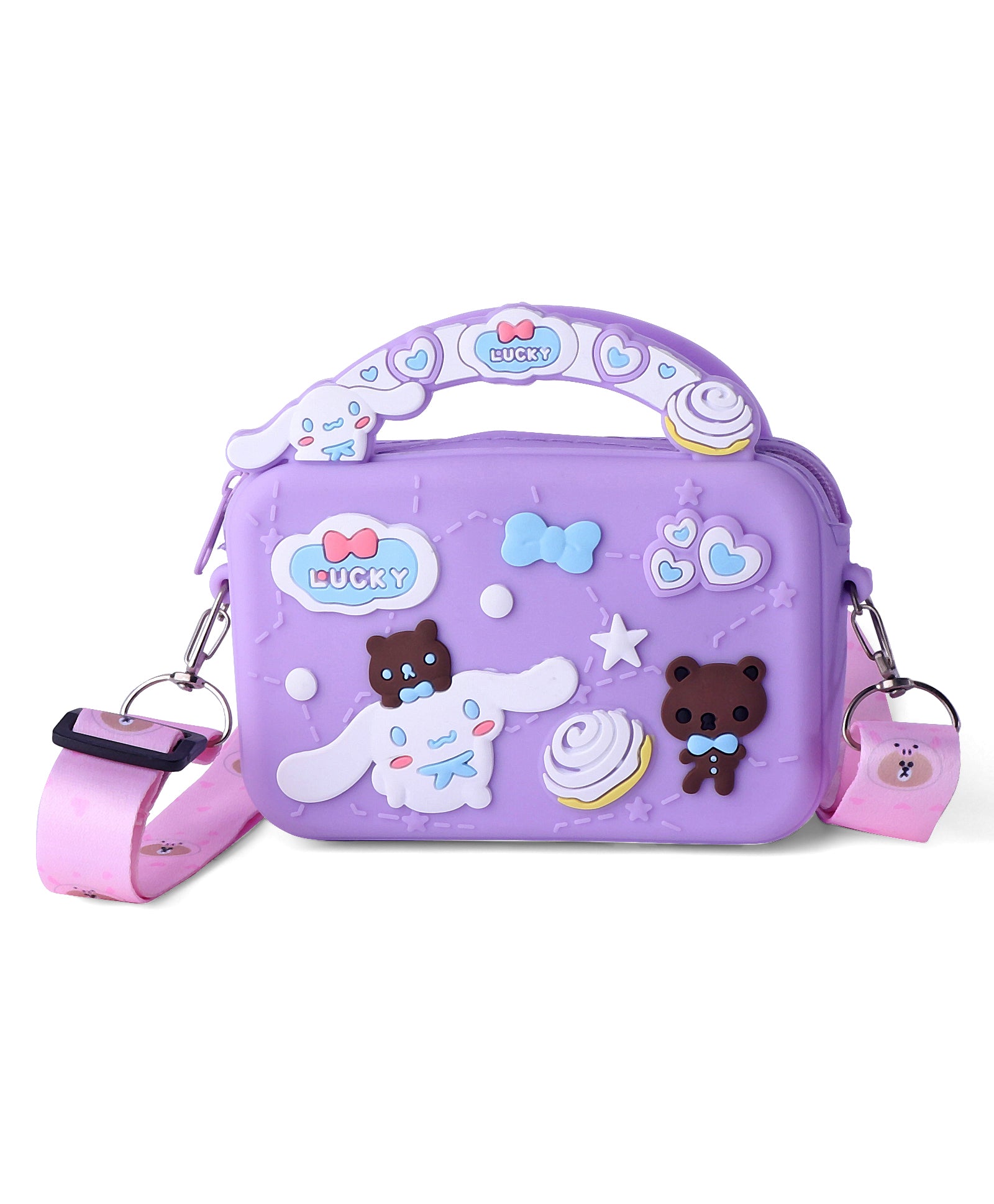 CARTOON DESIGN SILICON SLING BAG - PURPLE