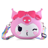 KUROMI FACE WITH BOW SILICON SLING BAG - PINK
