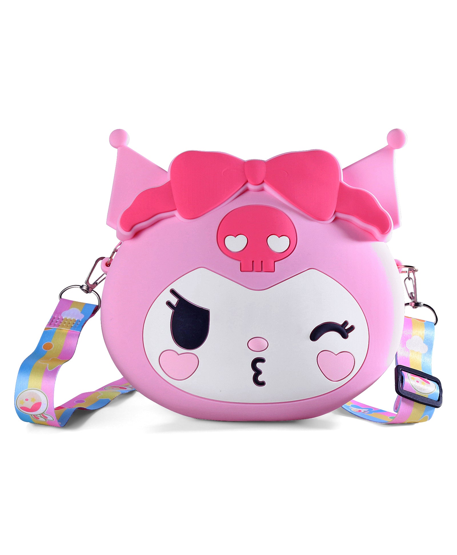 KUROMI FACE WITH BOW SILICON SLING BAG - PINK