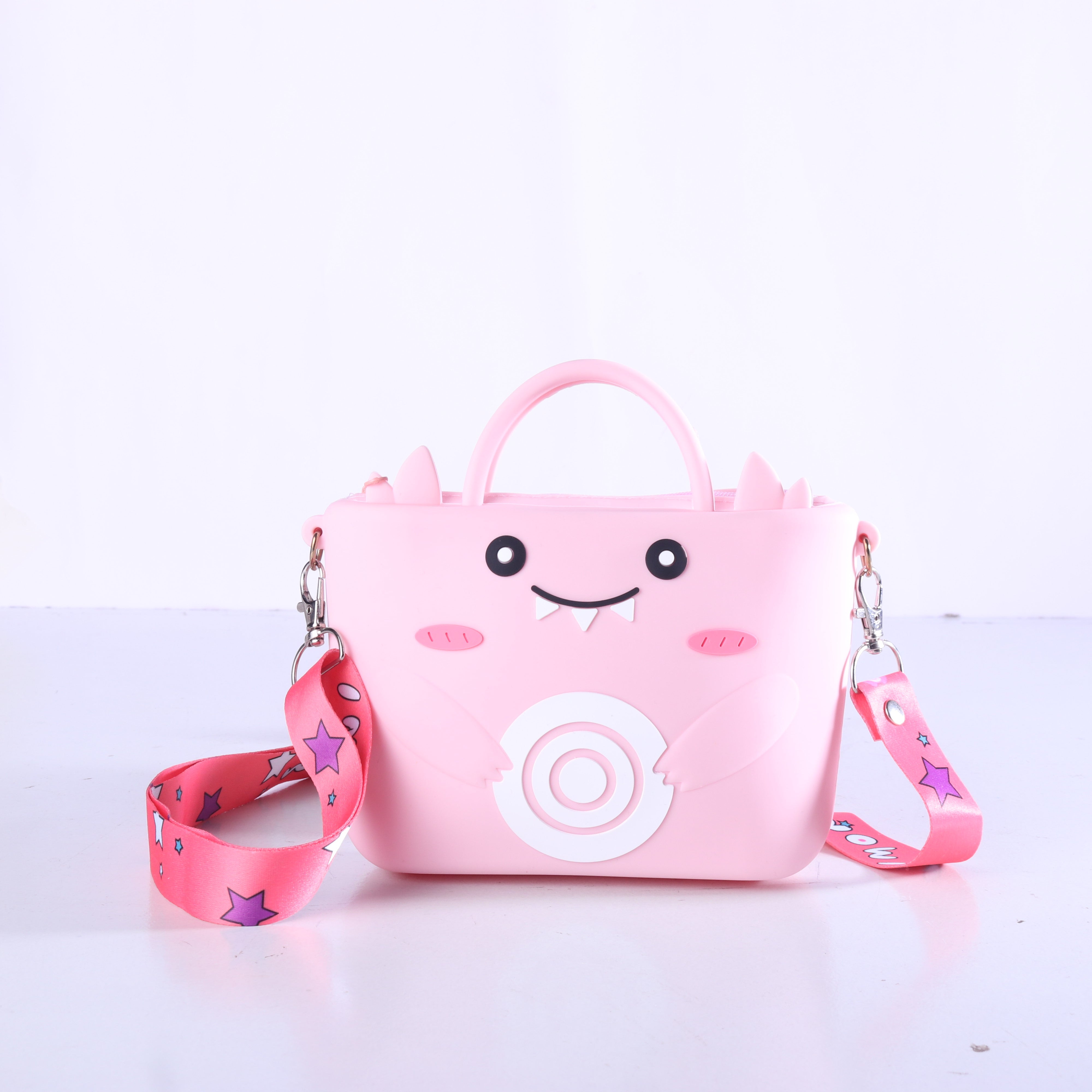 CUTE MONSTER BUCKET SILICON SLING BAG - PINK