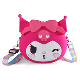 KUROMI FACE WITH BOW SILICON SLING BAG - DARK PINK