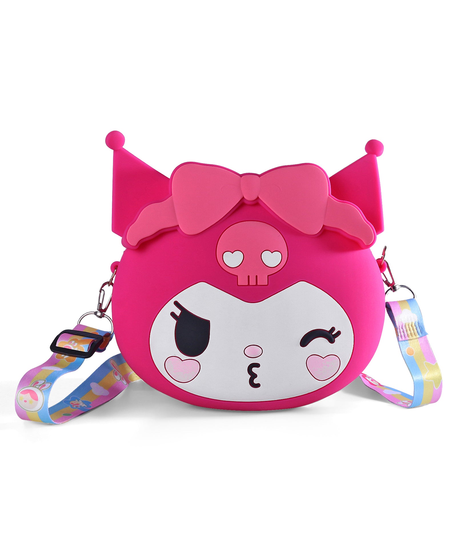 KUROMI FACE WITH BOW SILICON SLING BAG - DARK PINK