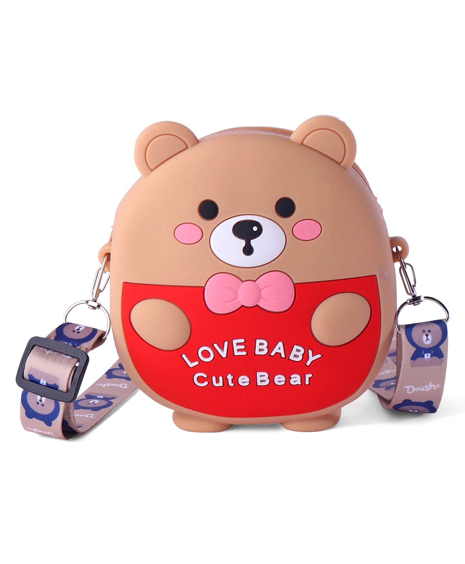 LOVELY BEAR SILICON SLING BAG - BEIGE & RED