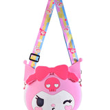 KUROMI FACE WITH BOW SILICON SLING BAG - PINK