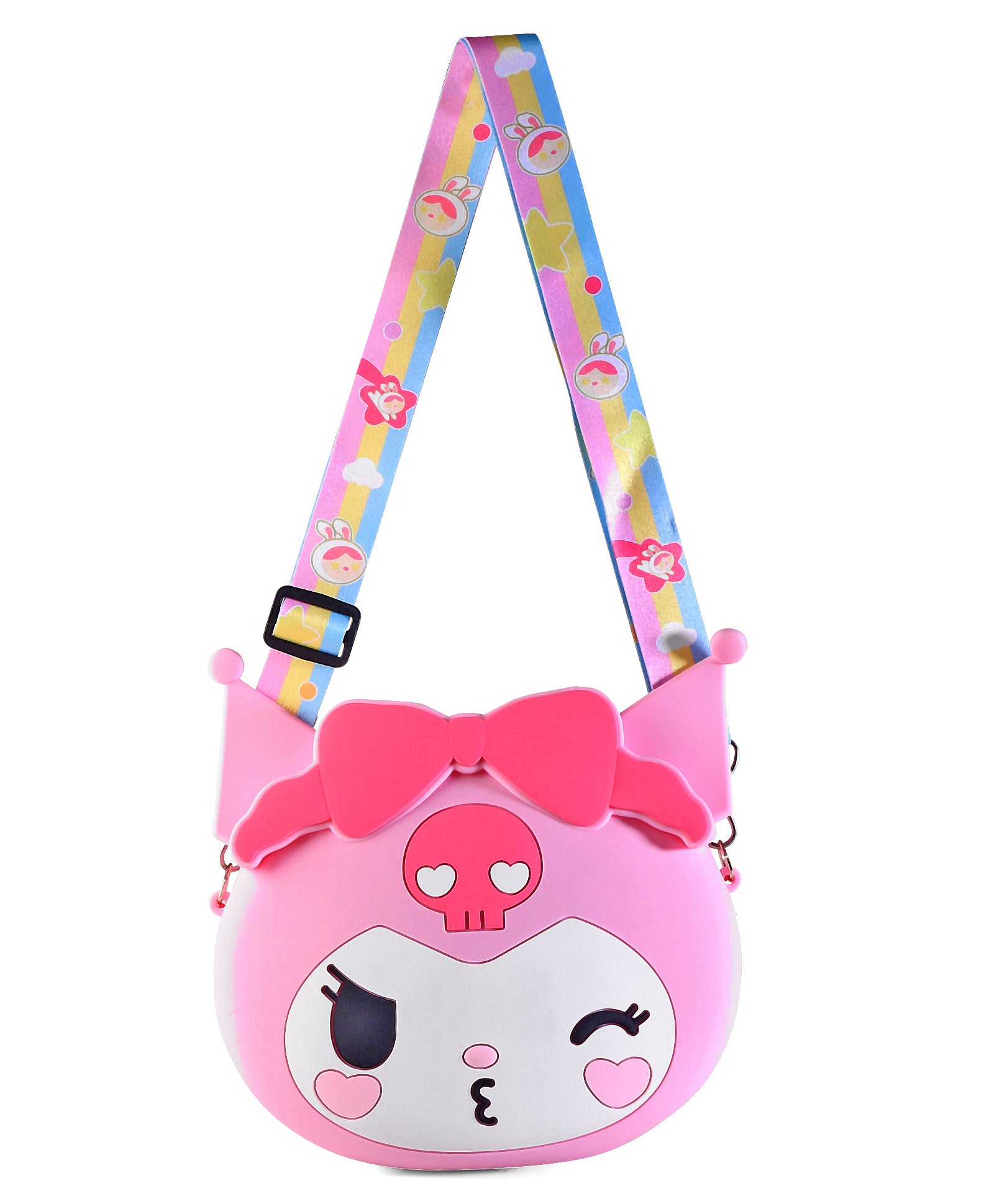 KUROMI FACE WITH BOW SILICON SLING BAG - PINK