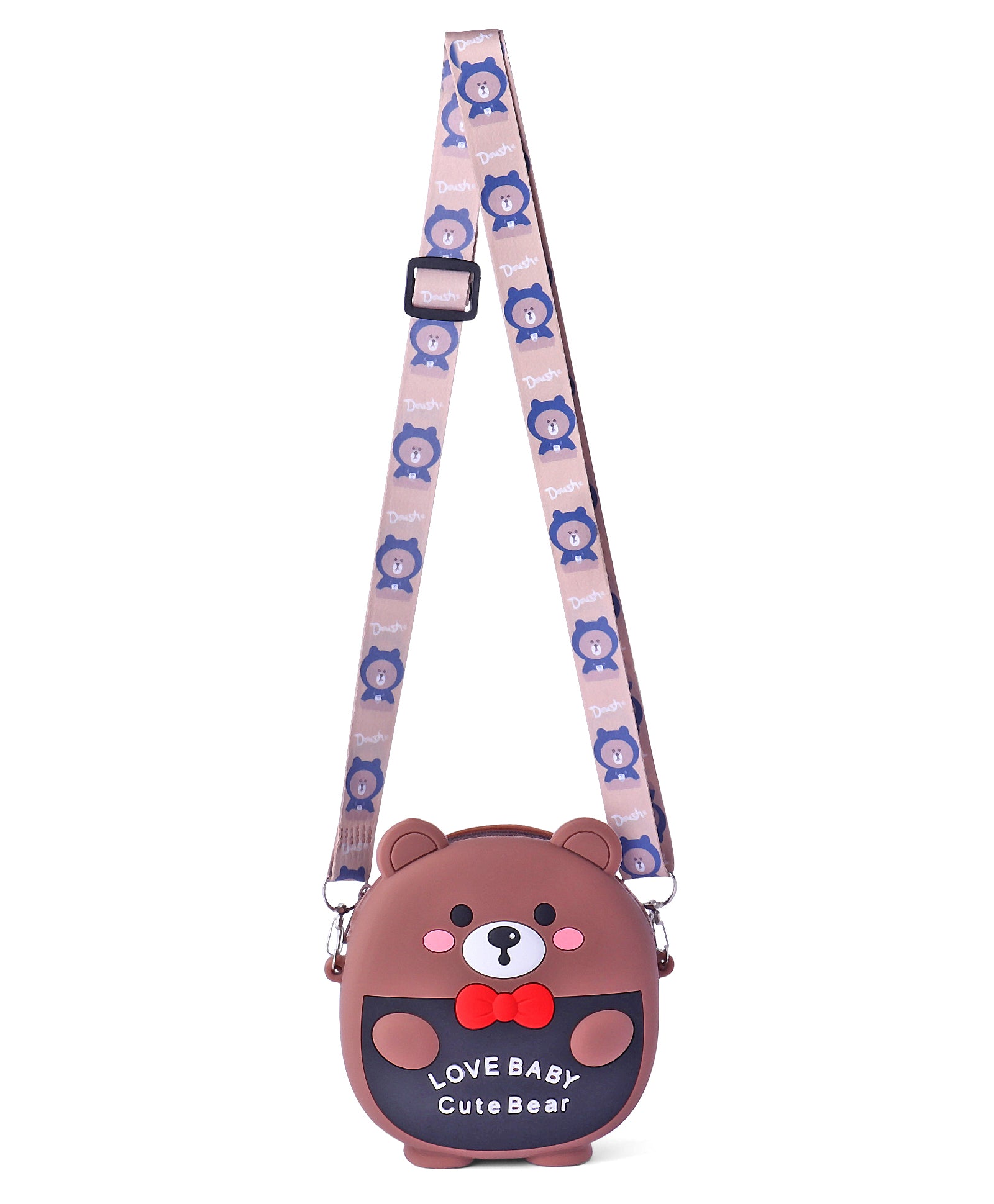 LOVELY BEAR SILICON SLING BAG - BROWN & BLACK