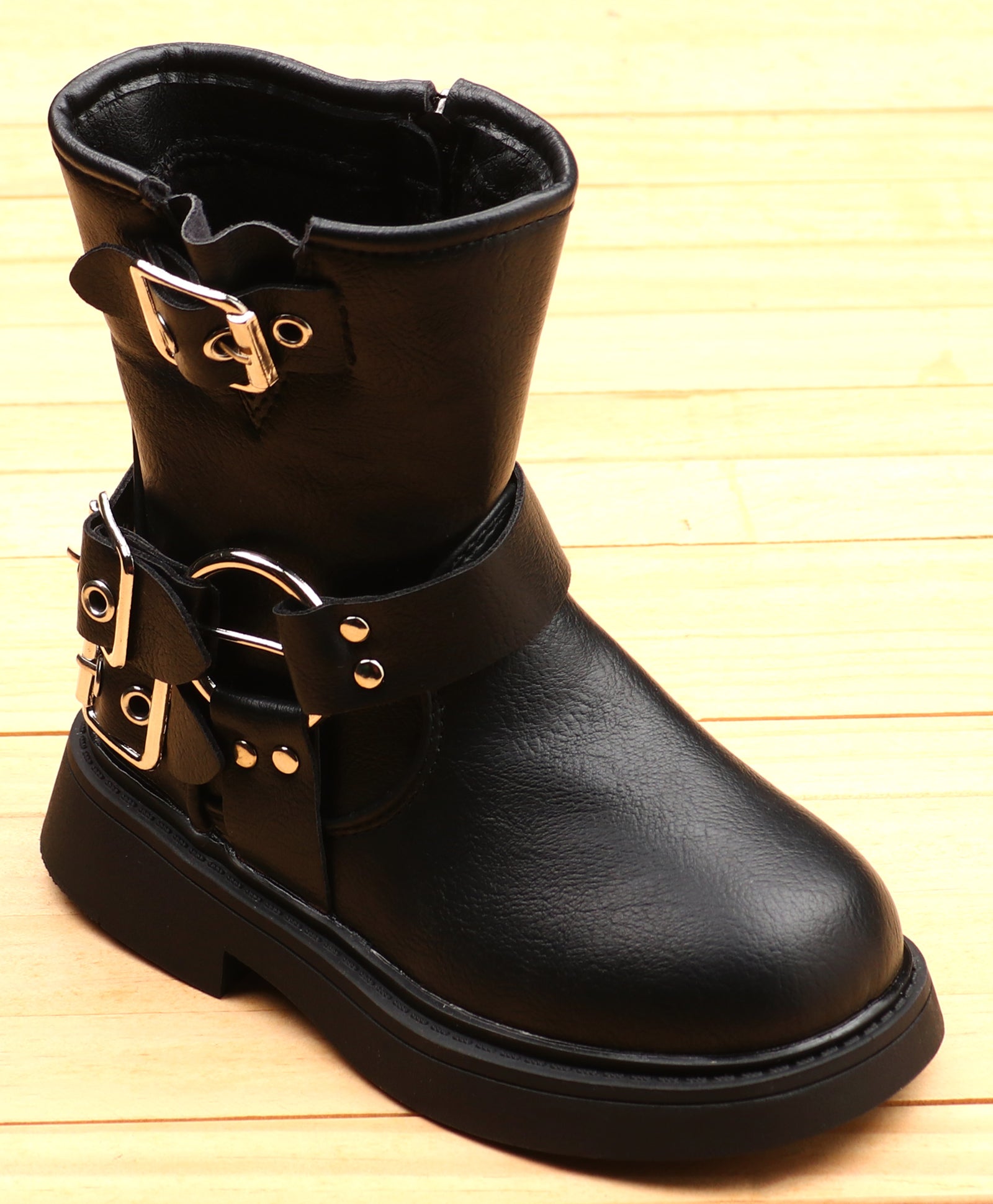 DOUBLE BUCKLE ZIP-UP WINTER BOOTS - BLACK