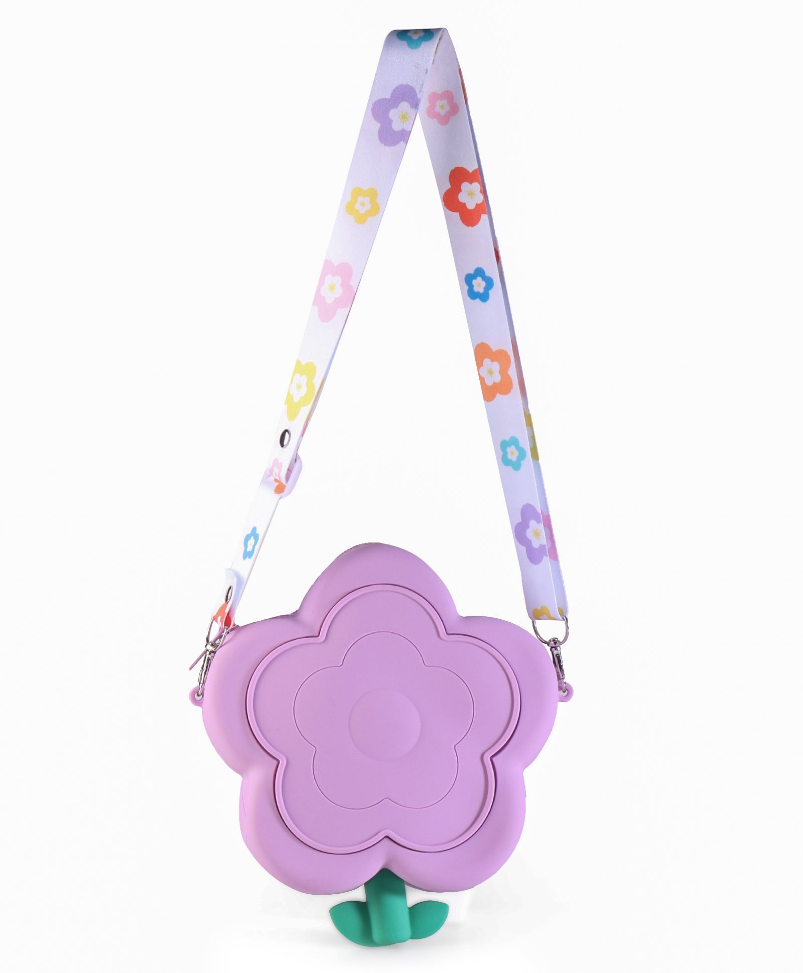 FLOWER DESIGN SILICON SLING BAG - PURPLE