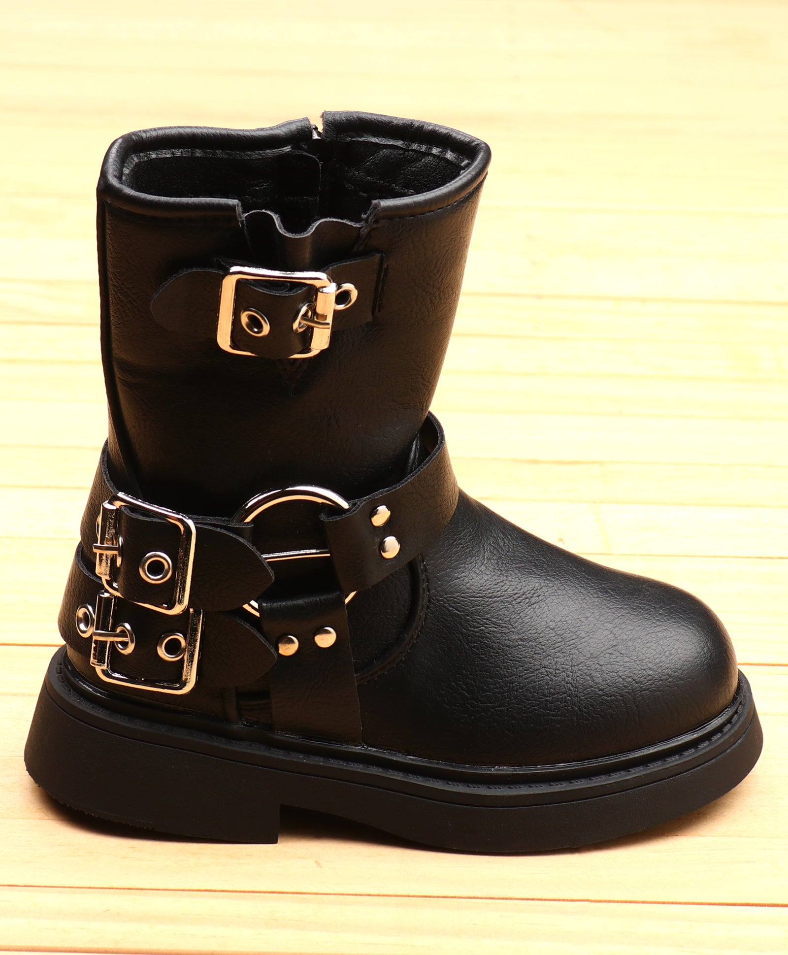 DOUBLE BUCKLE ZIP-UP WINTER BOOTS - BLACK