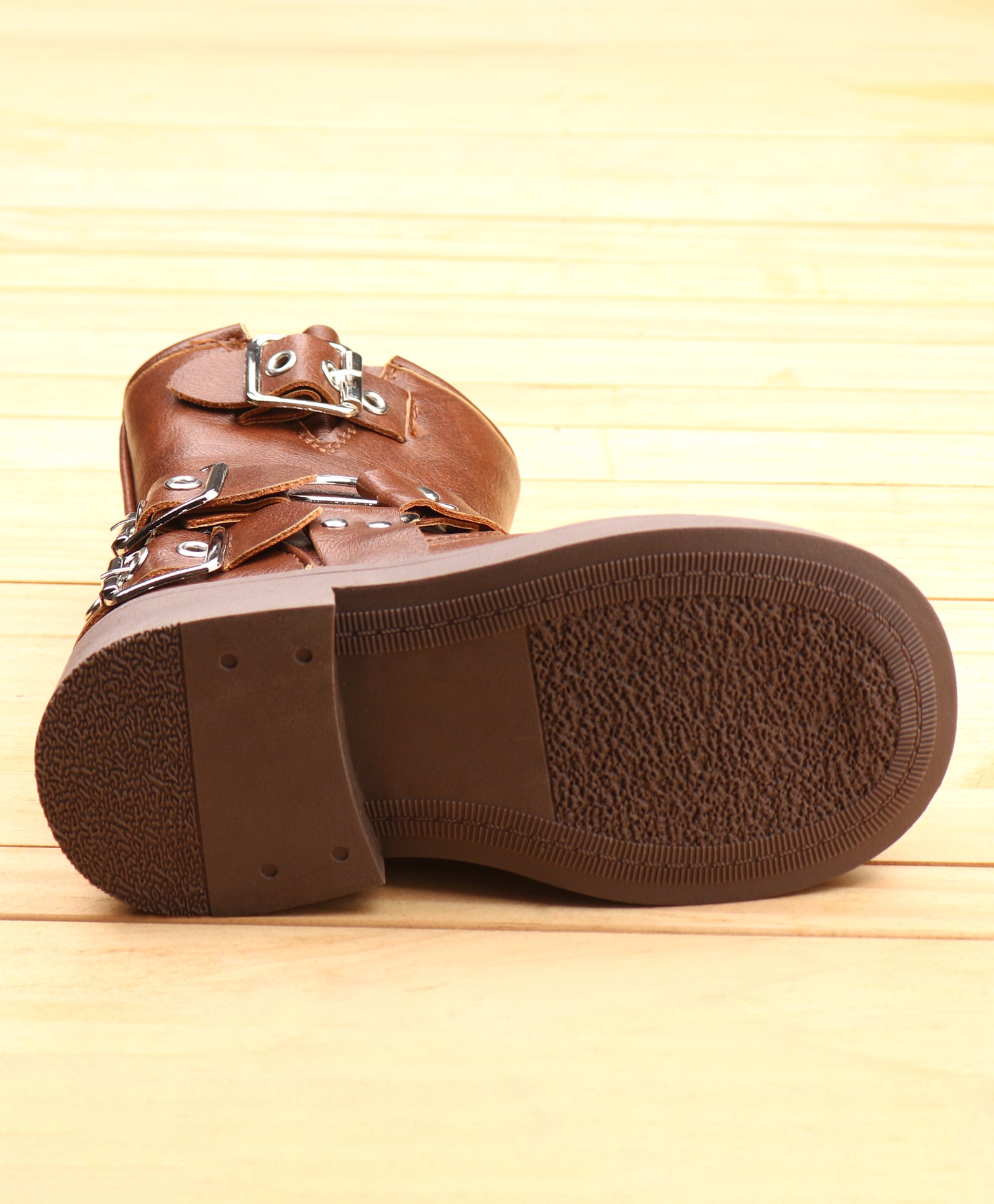 DOUBLE BUCKLE ZIP-UP WINTER BOOTS - BROWN