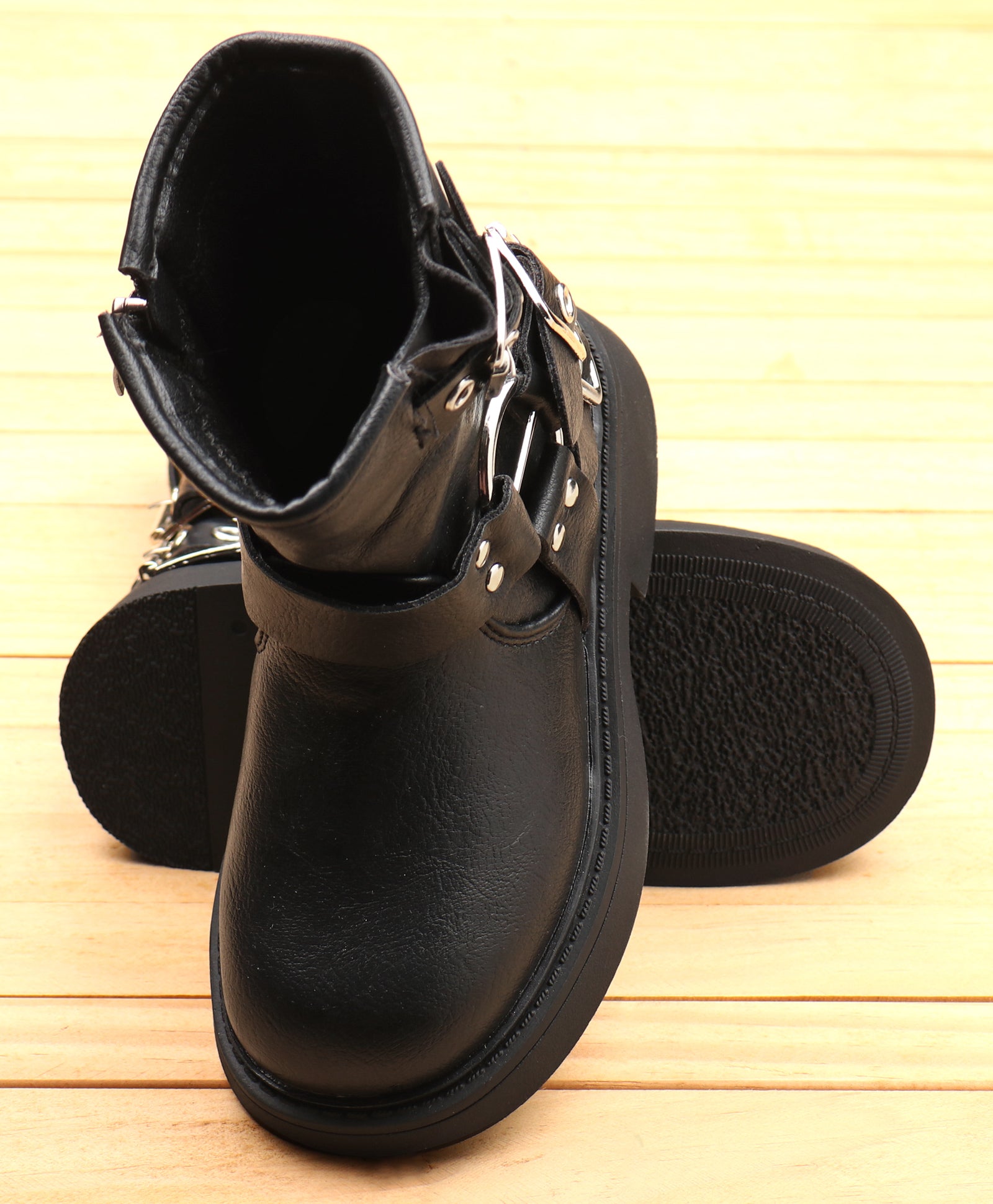 DOUBLE BUCKLE ZIP-UP WINTER BOOTS - BLACK