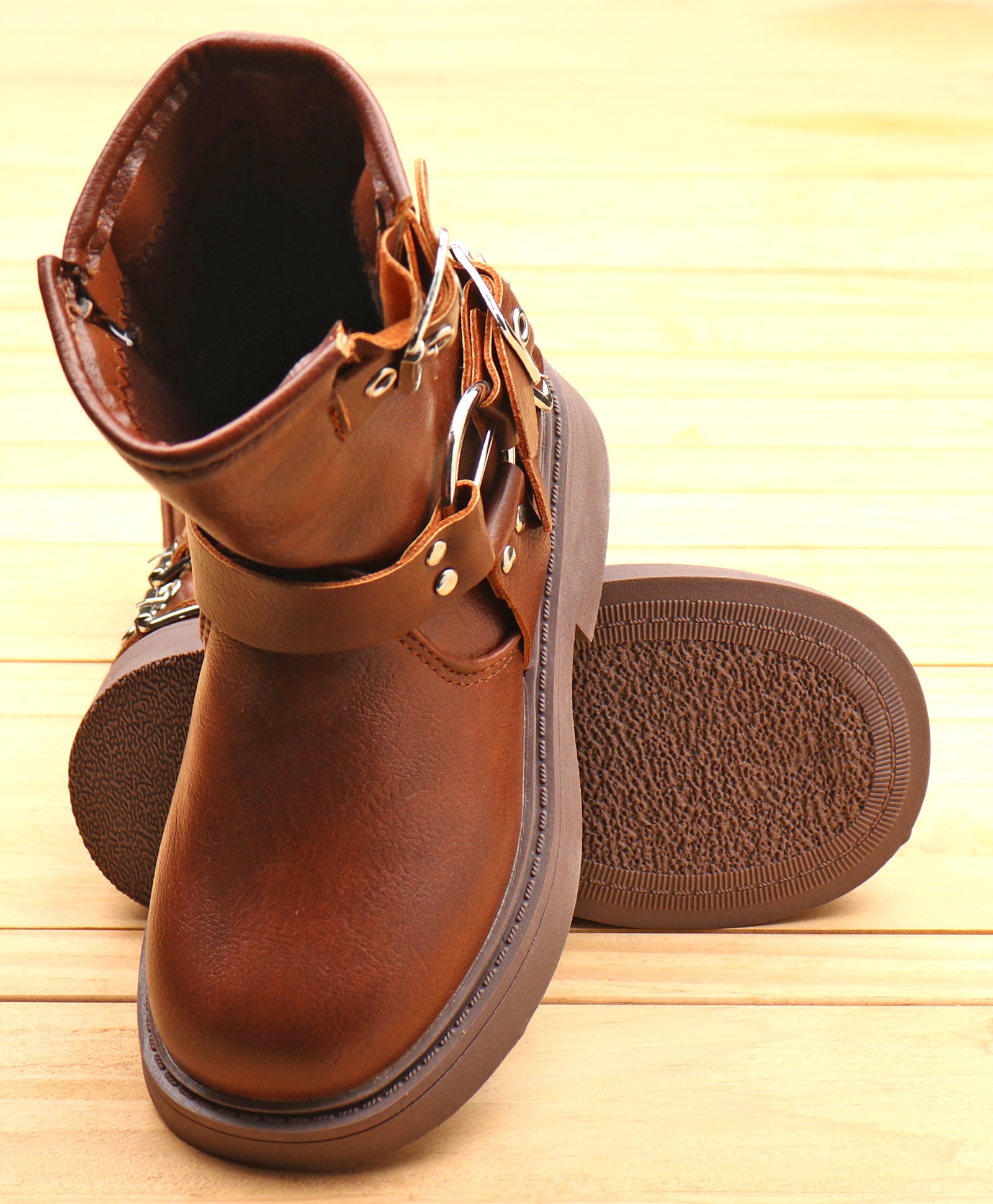 DOUBLE BUCKLE ZIP-UP WINTER BOOTS - BROWN