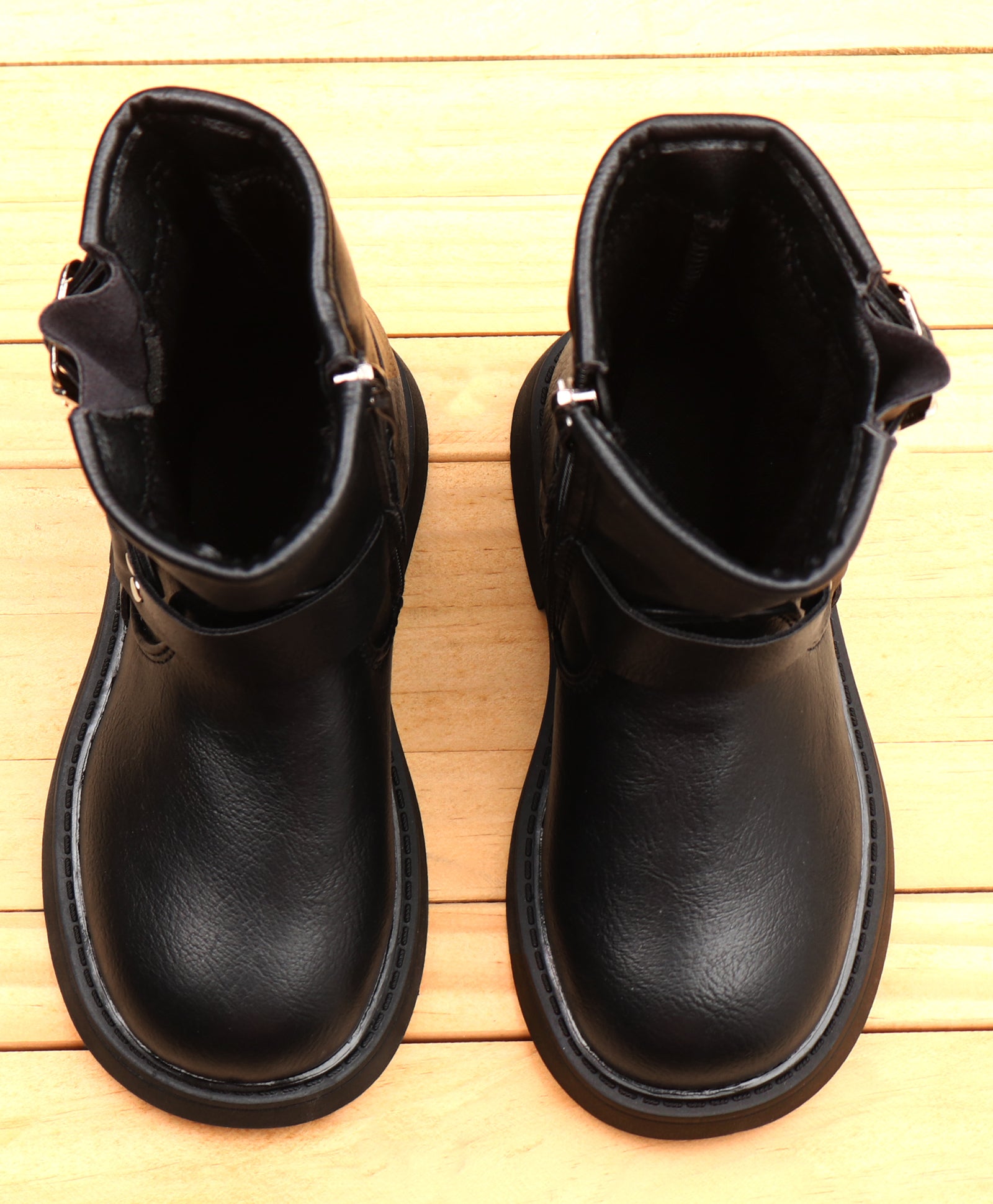 DOUBLE BUCKLE ZIP-UP WINTER BOOTS - BLACK