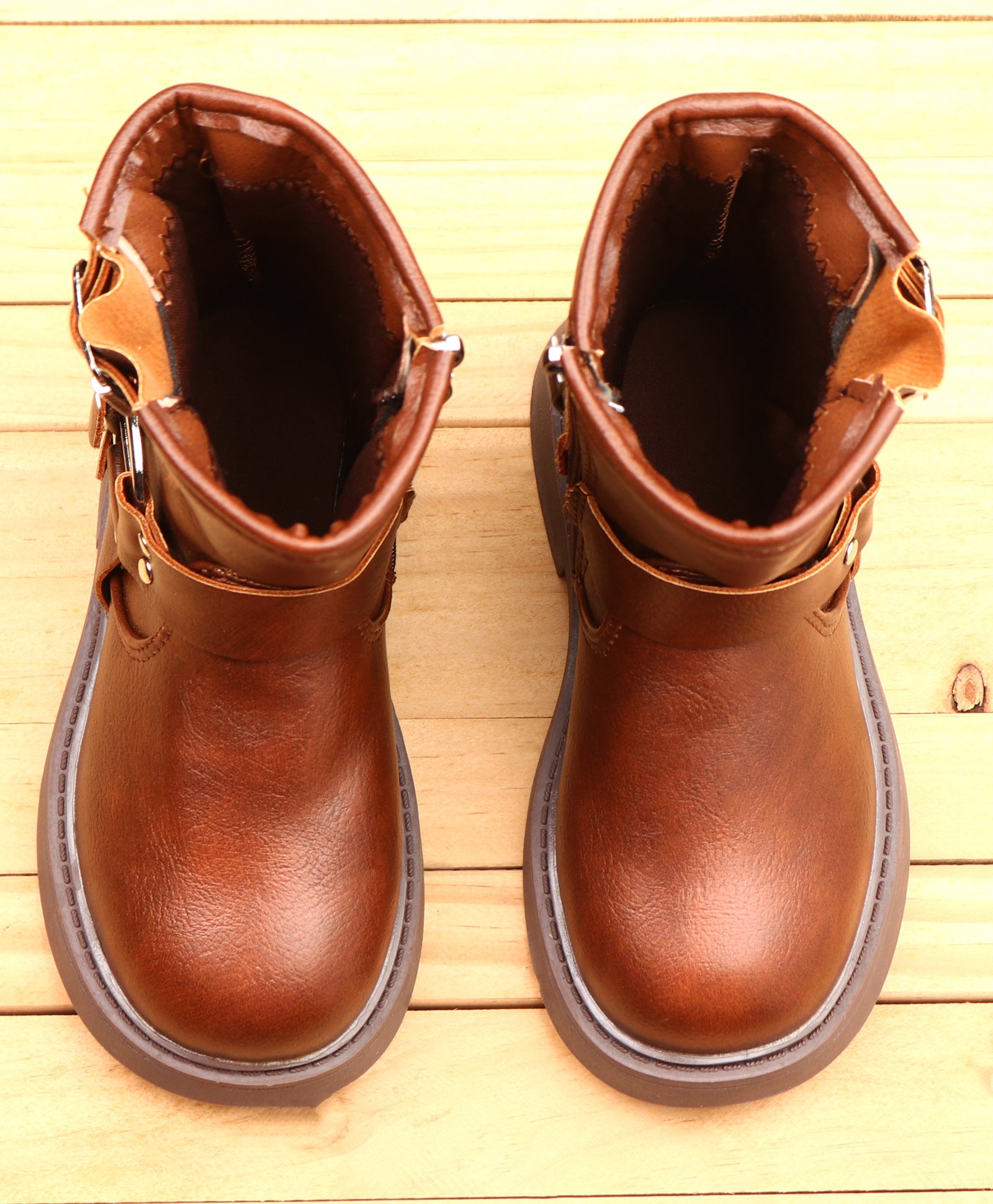 DOUBLE BUCKLE ZIP-UP WINTER BOOTS - BROWN