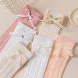 SATIN BOW & HEART APPLIQUE KNEE LENGTH SOCKS
