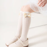 SATIN BOW & HEART APPLIQUE KNEE LENGTH SOCKS