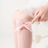 SATIN BOW & HEART APPLIQUE KNEE LENGTH SOCKS